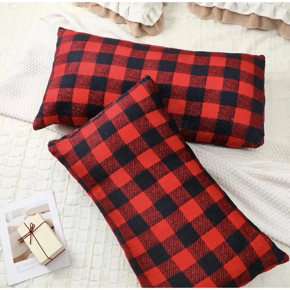 Tranqun Checkered Pillow Cases Queen Size Set of 2 Flannel Red
